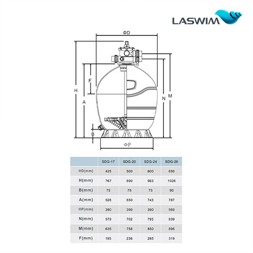 Aswim Custom Factory Filtro De Arena Para Piscina De 650 Mm De 7 Vías Para Piscinas Elevadas/enterradas